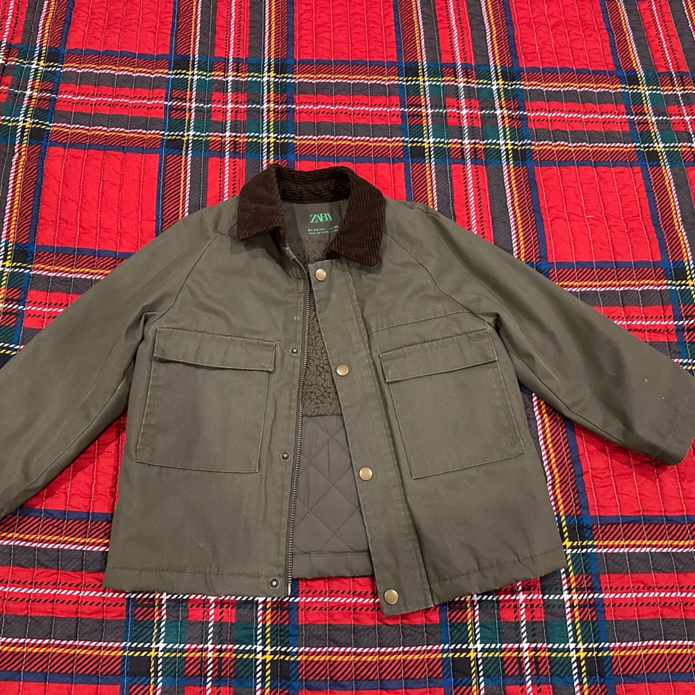 Zara Olive Green Jacket with Dark Brown Collar